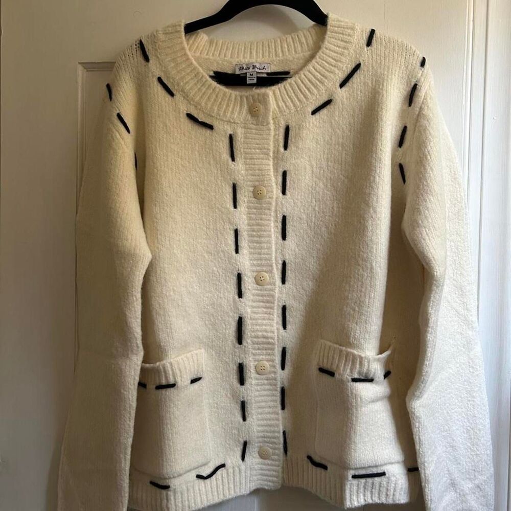 Women's Cream and White Cardigan